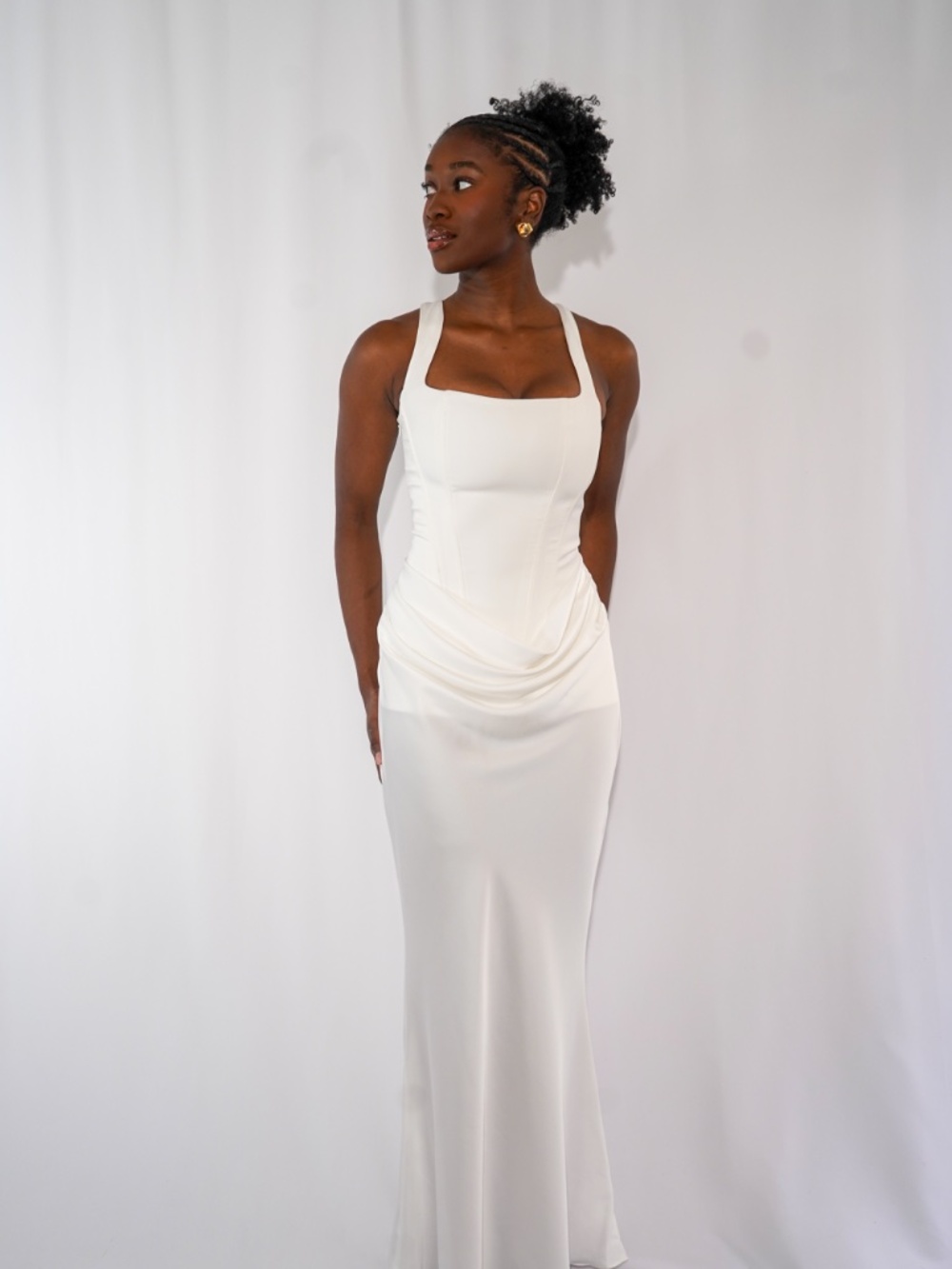 White Corset Maxi Dress | Bridal Shower, Engagement, Graduation Dress | US 4